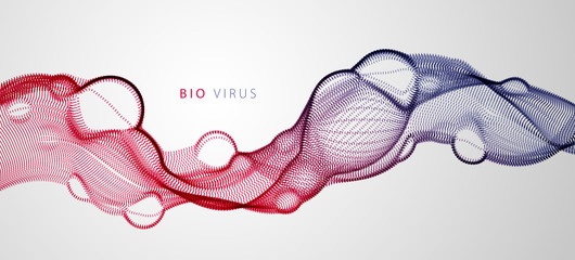 Biological mutation, microscopic virus, dotted vector particles shape, nano technology. Abstract flowing wide wallpaper background.
