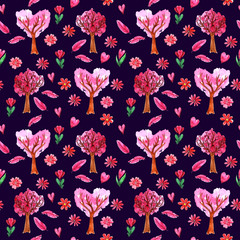 Fototapeta na wymiar Watercolor Valentine's day Seamless pattern