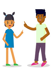 Vector illustration of cheerful teenagers on white background