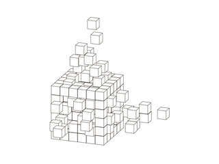 Wireframe cube from small cubes. Big Data concept.