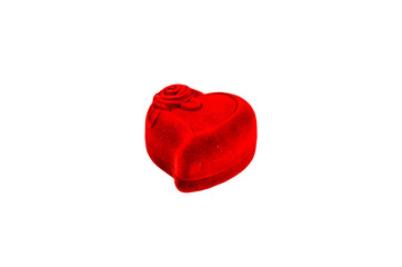 Red heart-shaped jewelry box isolated on a white background