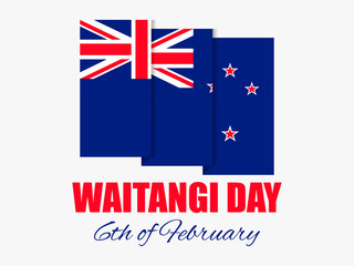 Fototapeta na wymiar Waitangi Day, February 6. Greeting card with the flag of New Zealand. National holiday. Vector illustration