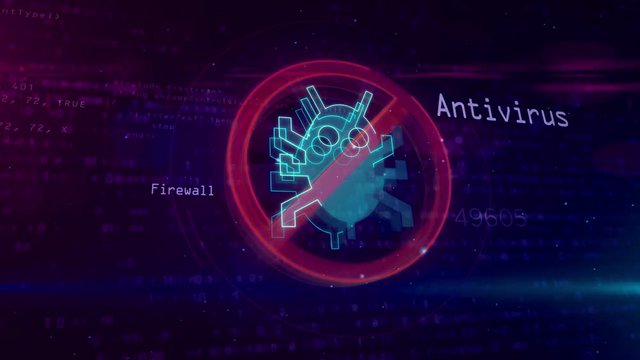 Cyber security and antivirus abstract concept. 3D worm ban  icon on digital background. Computer protection sign loopable and seamless animation.