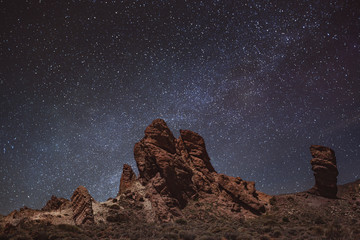 The starry sky and the Milky Way on the Teide Volcano on the Canaries.