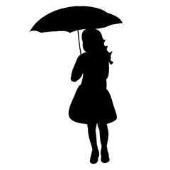 black silhouette of a little girl with an umbrella
