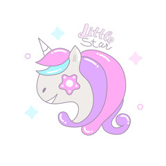 Vector cute unicorn, little star, children's illustration.