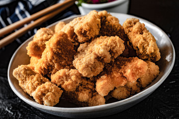 Delicious crispy fried chicken breast strips.