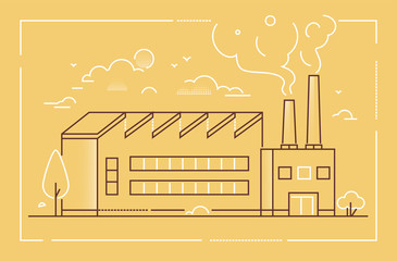Industrial building - modern line design style vector illustration