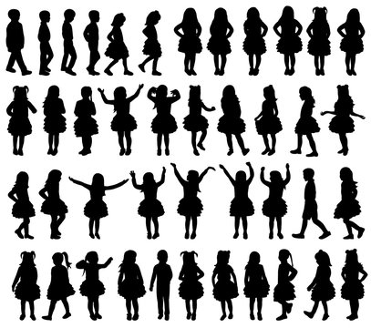 vector, on white background, child silhouette, set, collection
