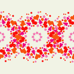Seamless pattern with decorative hearts and stars. Mandala. Sacred image. Valentine's day. Vector illustration. Can be used for wallpaper, textile, invitation card, web page background.