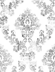 Rococo texture pattern Vector. Floral ornament decoration old effect. Victorian engraved retro design. Vintage fabric decor. Gray colors