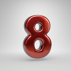3D number 8. Red metallic letter isolated on white background