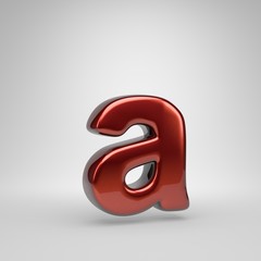3D letter A lowercase. Red metallic letter isolated on white background