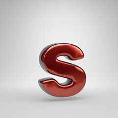 3D letter S lowercase. Red metallic letter isolated on white background