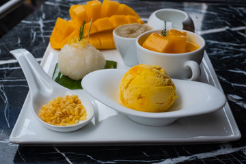 Mango and sticky rice,Thai style tropical dessert.
