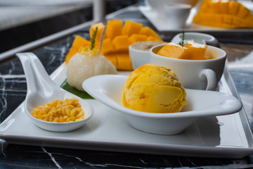 Mango and sticky rice,Thai style tropical dessert.