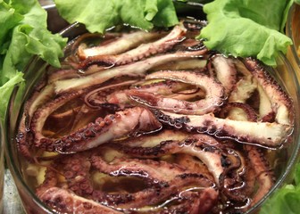 Octopus seafood in the plate,close up view