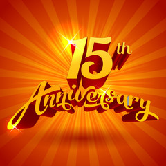 15th anniversary cool golden luxury vector template for greeting or invitation card of birthday, wedding or business event