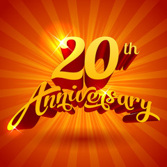 20th anniversary cool golden luxury vector template for greeting or invitation card of birthday, wedding or business event