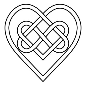 Celtic knot rune bound hearts infinity vector symbol sign of eternal love, tattoo logo pattern of hearts