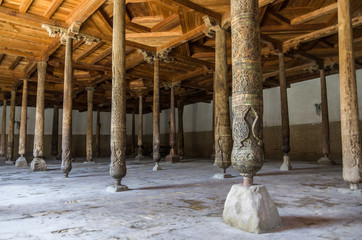 Interior of the Juma Mosque in Khiva, Uzbekistan.