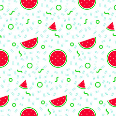 Watermelon seamless pattern, memphis stylized art collage.