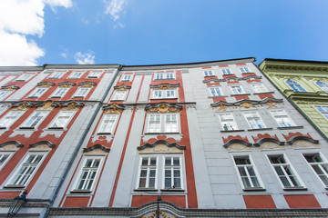 Fototapeta na wymiar Buildings with traditional architecture inside Prague Old Town, Czech Republic