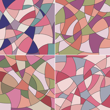 Set of Abstract Geometric Backgrounds of the Curves, Stained Glass Pattern in Shades of Pink and Gray, Abstract Data Type, Vector Illustration