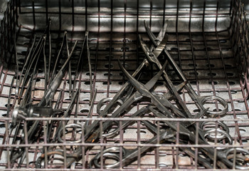 Sterilization of medical instruments. Steel Surgical Scissors and Clamps