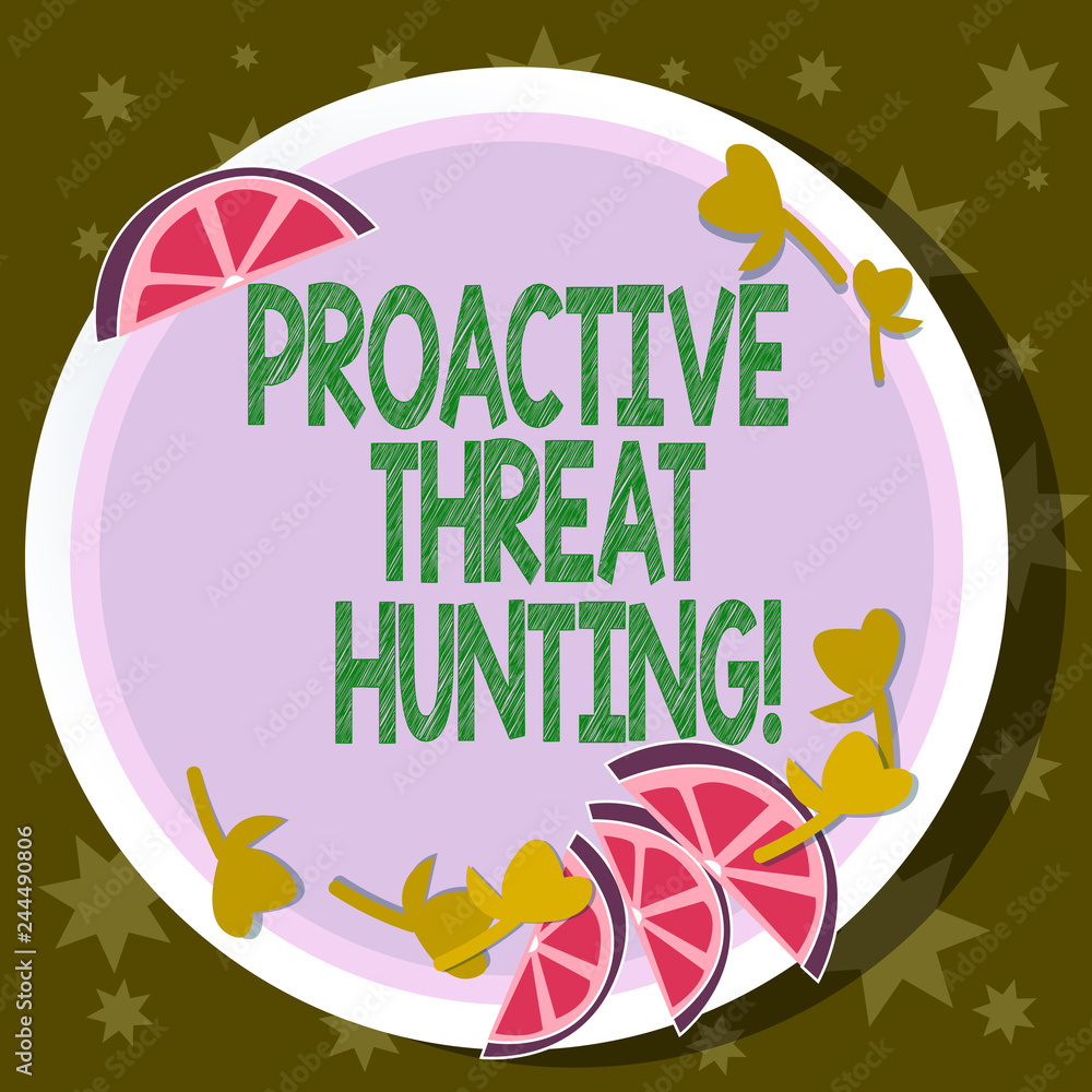 Poster word writing text proactive threat hunting. business concept for focused and iterative approach to s