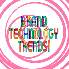 Conceptual hand writing showing Brand Technology Trends. Business photo showcasing photographic print used as a proof for platemaking Multiple Layers of Circle Concentric Converging Spiraling