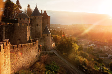 Carcassonne. France . Beautiful sunset landscape in the famous city in France.