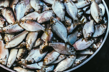 Fresh fish, top view
