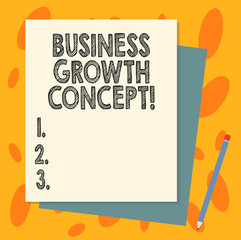 Handwriting text Business Growth Concept. Concept meaning process of improving some measure of success Stack of Blank Different Pastel Color Construction Bond Paper and Pencil
