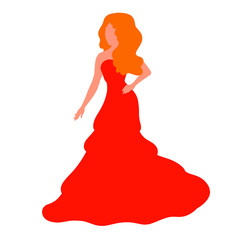 Silhouette of a beautiful woman in a long red dress, blonde