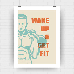 Fitness motivation poster retro typographic quote design template