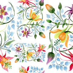 Fototapeta na wymiar Ornament floral botanical flower. Watercolour drawing fashion aquarelle isolated. Seamless background pattern.
