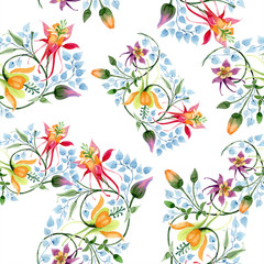 Ornament floral botanical flower. Watercolour drawing fashion aquarelle isolated. Seamless background pattern.