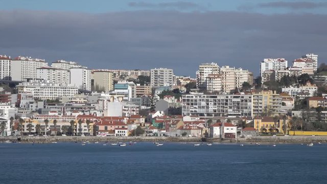 Lisbon, Paco de Arcos district apartment blocks along Tagus River, Portugal