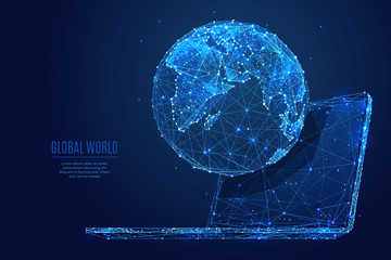 Earth on laptop screen low poly