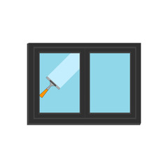 Window cleaning. Glass scraper glides over the glass, making it clean. Window cleaning service concept. Vector illustration in flat style