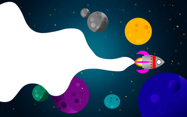 Space background with rocket and planets