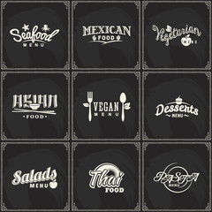 Restaurant menu labels template set on blackboard