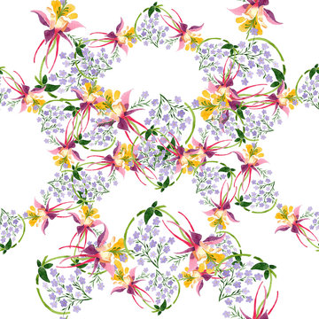 Purple ornament. Floral botanical flower. Watercolor background illustration set. Seamless background pattern.