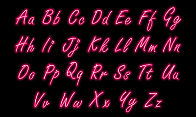 Neon alphabet font in red small caps