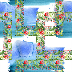 Red floral botanical flower. Watercolor background illustration set. Seamless ornament background pattern.