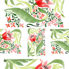 Obraz premium Red floral botanical flower. Watercolor background illustration set. Seamless ornament background pattern.