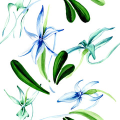 Fototapeta na wymiar Blue Rare orchid. Floral botanical flower. Watercolor background illustration set. Seamless background pattern.