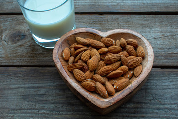 Almonds and a glass of almond milk