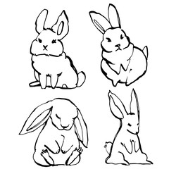 Collection of some cute rabbits, hand draw illustration. Draw vector illustration set character design of cute rabbit.